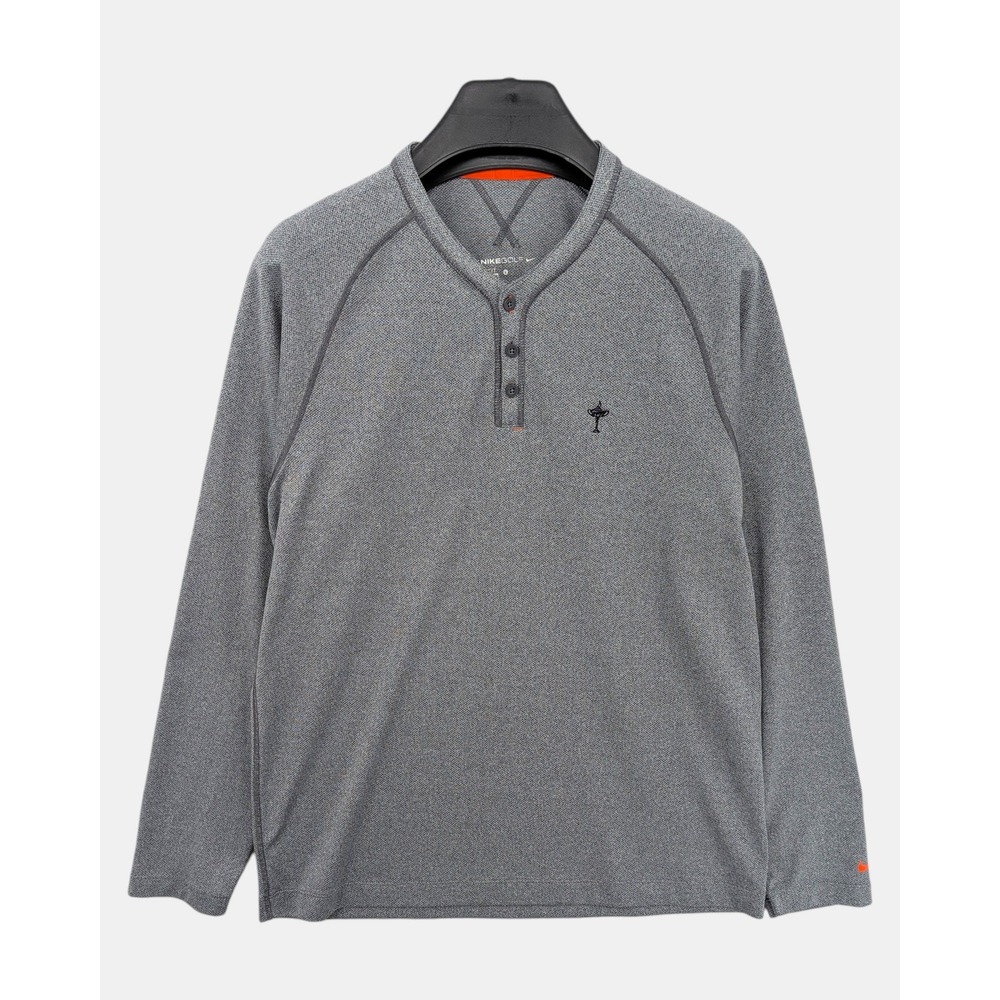 Nike Golf Dri-FIT Henley Long Sleeve Shirt Gray Orange Men's Large Performance